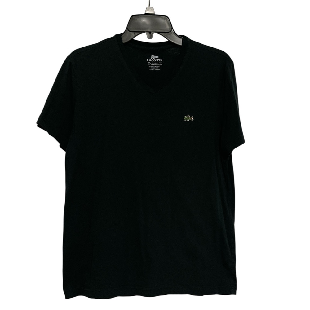 Lacoste Black 100% Pima Cotton V Neck Top